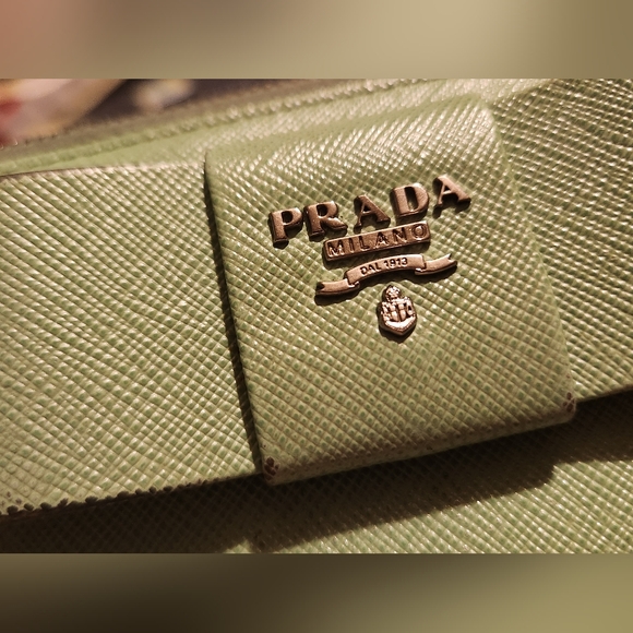 Prada Light Green Saffiano Leather Bow Continental Wallet - Picture 12 of 16